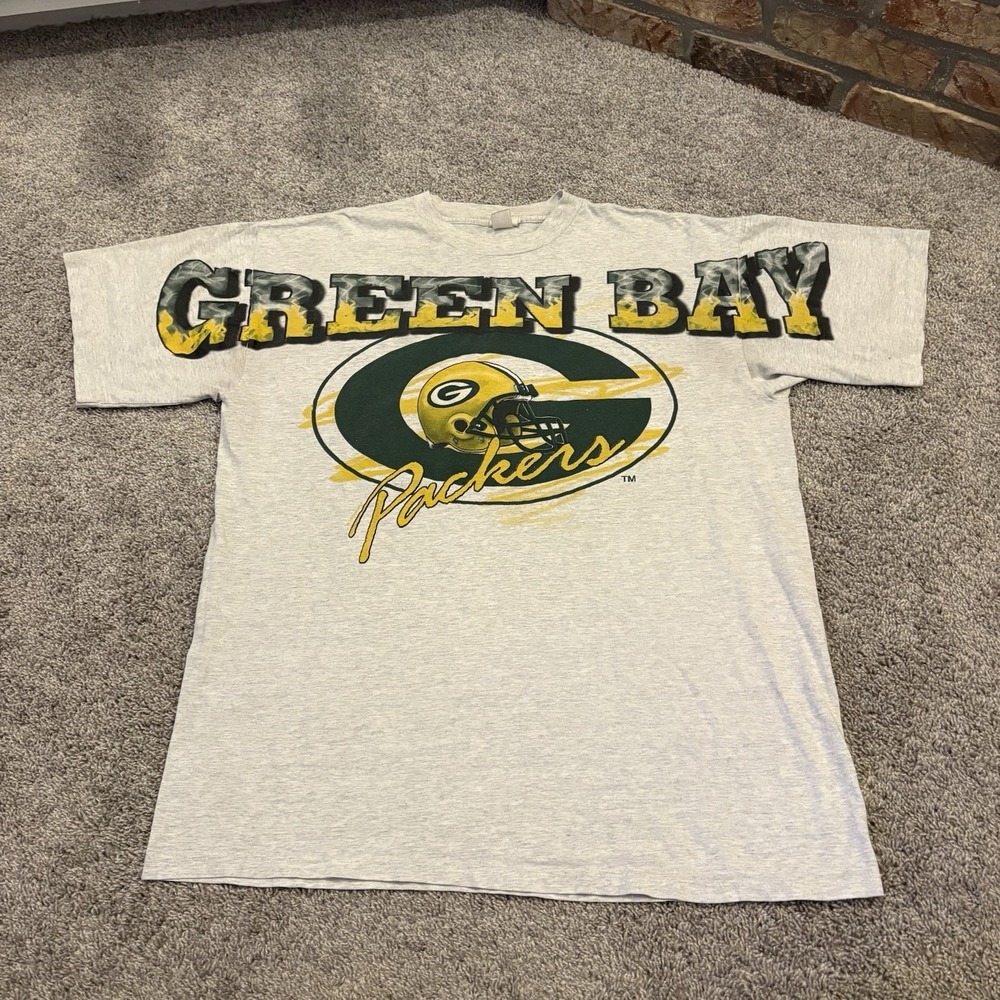 Vintage 90's Green Bay Packers White Big Spell Out Logo 1997 T Shirt OSFA READ